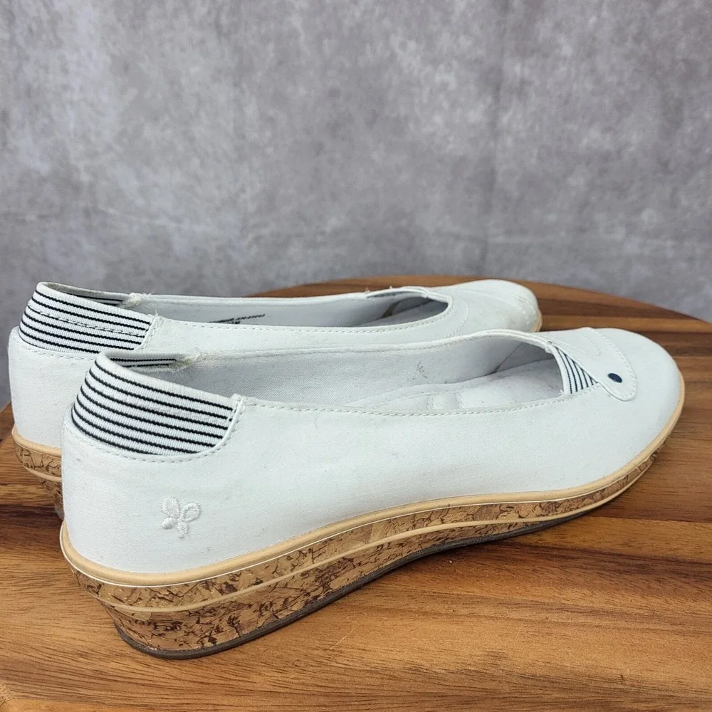 Grasshoppers Wedge Sandals Womens 8.5 White Cork Canvas Slip On Comfort Shoes‎